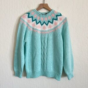 Vintage Hunters Glen Hand Knit Fair Isle Cable Knit Crewneck Sweater Medium